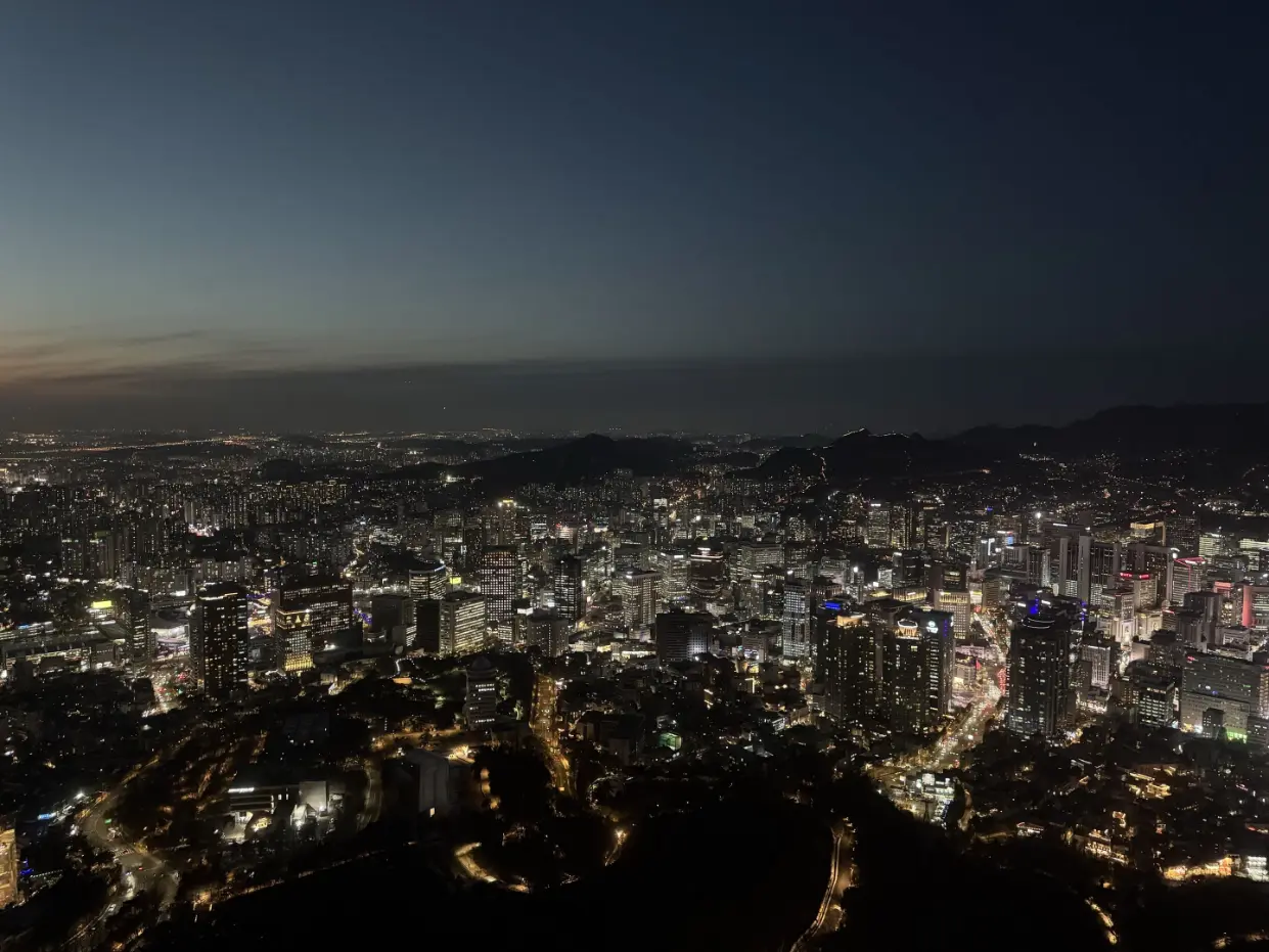 Seoul's night skyline glittering below N Seoul Tower.