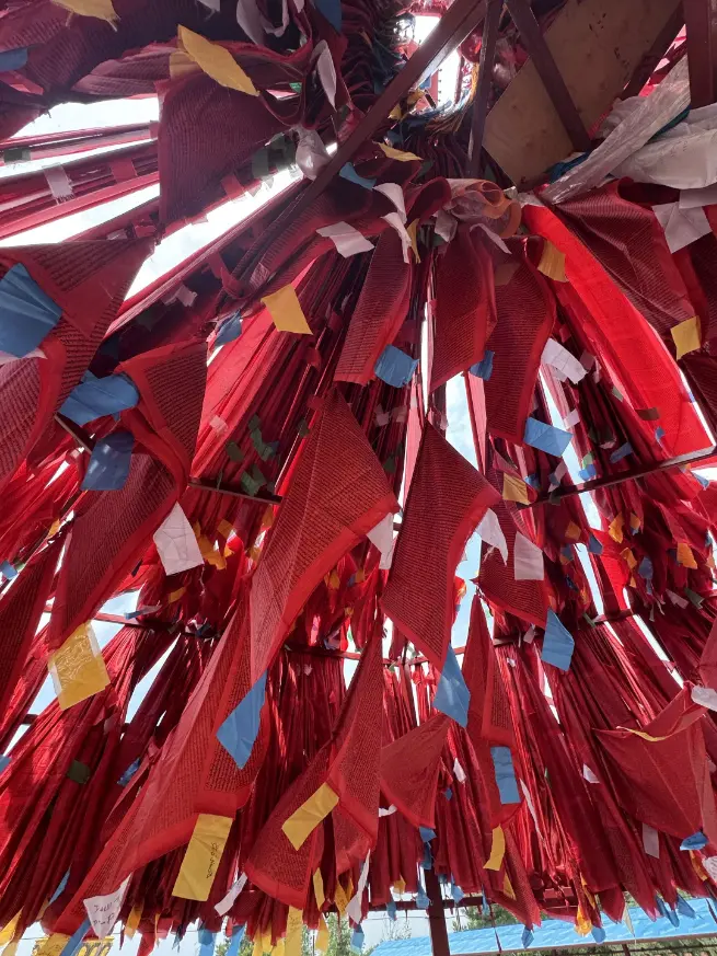 Folded red Buddhist cloth.